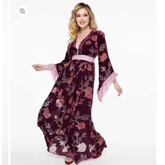 Unique Vintage Floral Velvet Maxi Dress - Picture 4 of 17
